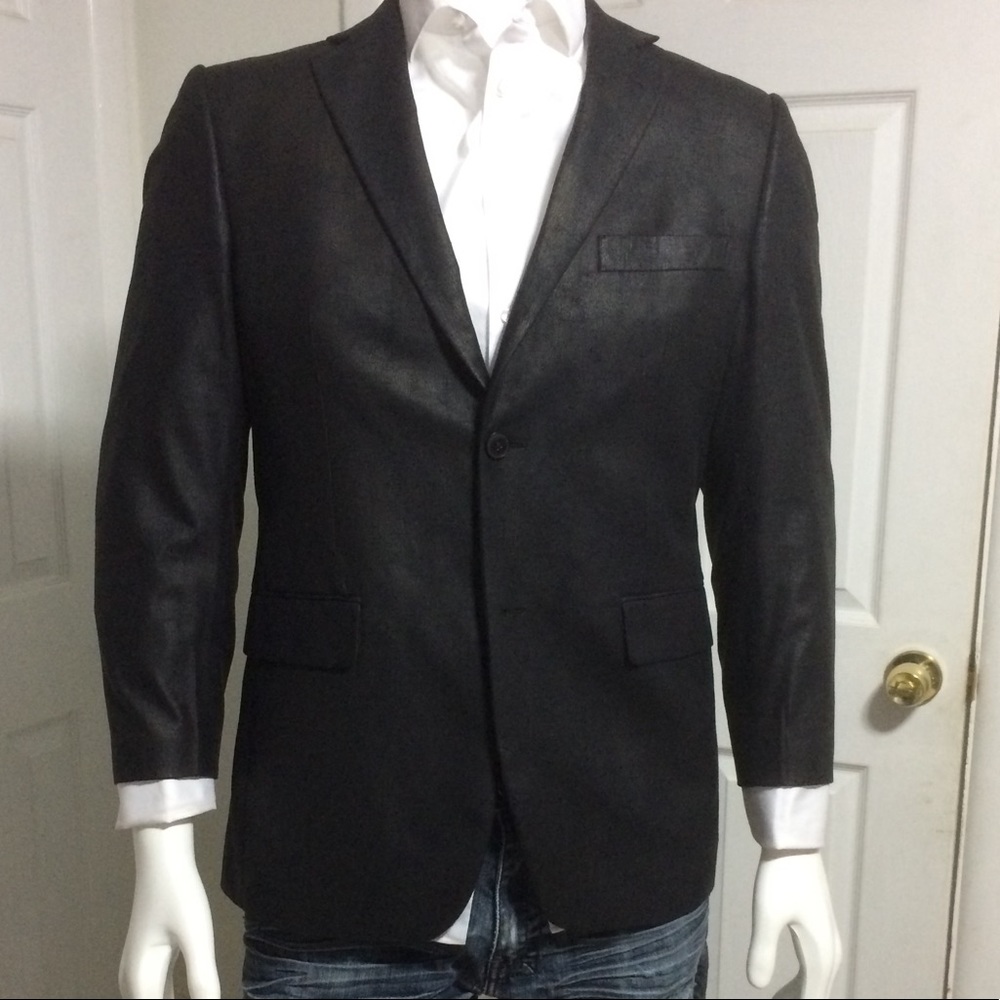 J. Ferrar black faux leather blazer with sheen 38S